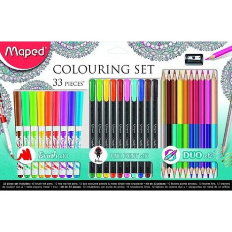 Zestaw Maped Colouring Set pisaki + cienkopisy + kredki + temperówka, 33 elementy